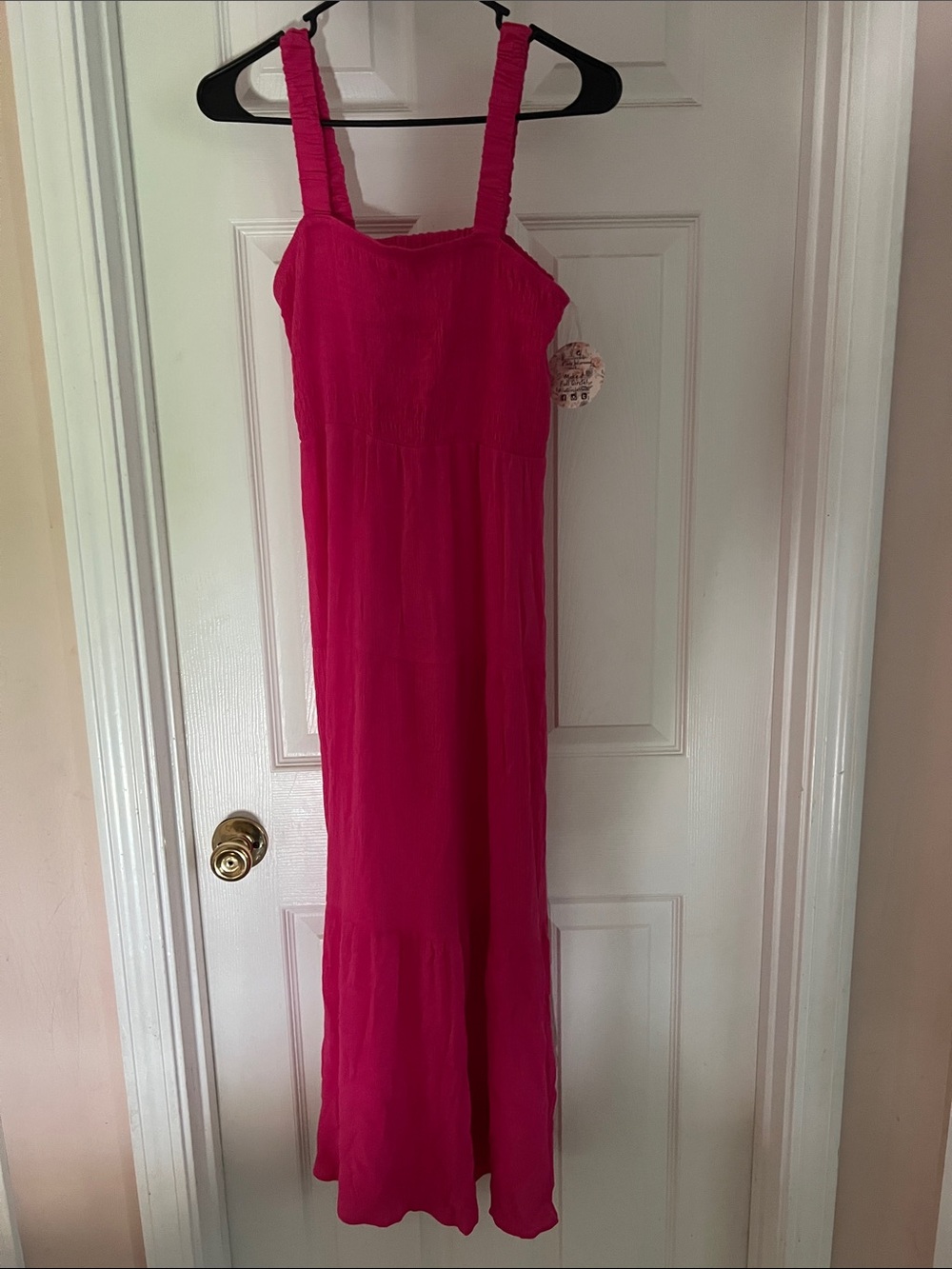 Hot Pink Maxi Dress with Ruched Straps